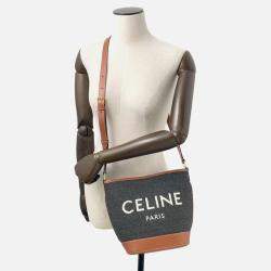 Pre Owned Celine Celine Logo Bucket Shoulder Bag Dark Gray/Brown Felt Leather Size Small