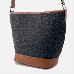 Pre Owned Celine Celine Logo Bucket Shoulder Bag Dark Gray/Brown Felt Leather Size Small