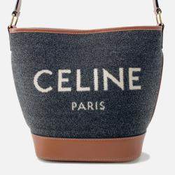 Pre Owned Celine Celine Logo Bucket Shoulder Bag Dark Gray/Brown Felt Leather Size Small