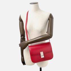 Pre Owned Celine Classic Box Shoulder Bag Red Leather Size Medium