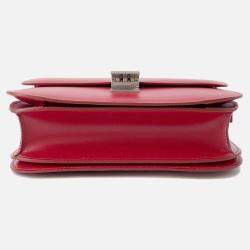 Pre Owned Celine Classic Box Shoulder Bag Red Leather Size Medium