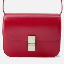 Pre Owned Celine Classic Box Shoulder Bag Red Leather Size Medium