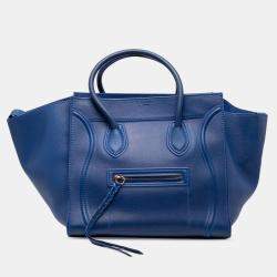 Pre Owned Celine Blue Medium Grained Calfskin Phantom Luggage Tote