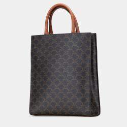 Pre Owned Celine Brown Small Triomphe Coated Canvas Vertical Cabas Tote