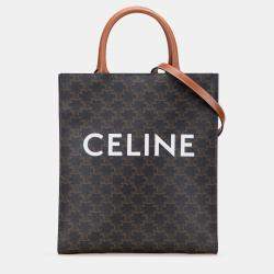 Pre Owned Celine Brown Small Triomphe Coated Canvas Vertical Cabas Tote