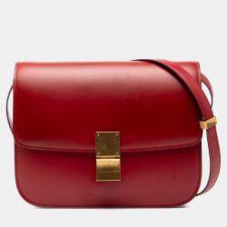 Pre Owned Celine Red Medium Calfskin Classic Box