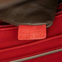 Pre Owned Celine Brown Red Micro Bicolor Calfskin Luggage Tote