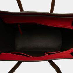 Pre Owned Celine Brown Red Micro Bicolor Calfskin Luggage Tote