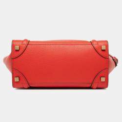 Pre Owned Celine Brown Red Micro Bicolor Calfskin Luggage Tote