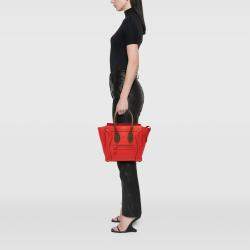 Pre Owned Celine Brown Red Micro Bicolor Calfskin Luggage Tote