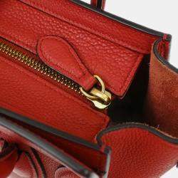 Pre Owned Celine Red Leather Nano Luggage Tote Handbag