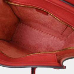 Pre Owned Celine Red Leather Nano Luggage Tote Handbag