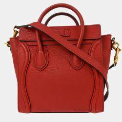 Pre Owned Celine Red Leather Nano Luggage Tote Handbag