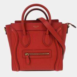 Pre Owned Celine Red Leather Nano Luggage Tote Handbag