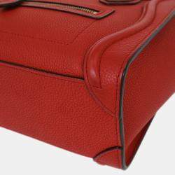 Pre Owned Celine Red Leather Nano Luggage Tote Handbag