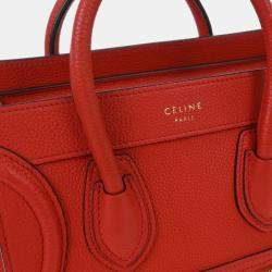 Pre Owned Celine Red Leather Nano Luggage Tote Handbag