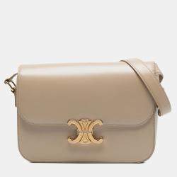 Pre Owned Celine Beige Classique Shiny Calfskin Triomphe Crossbody