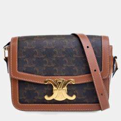 Pre Owned Celine Brown Teen Triomphe Coated Canvas and Calfskin Triomphe Crossbody