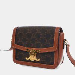Pre Owned Celine Brown Teen Triomphe Coated Canvas and Calfskin Triomphe Crossbody