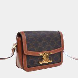 Pre Owned Celine Brown Teen Triomphe Coated Canvas and Calfskin Triomphe Crossbody