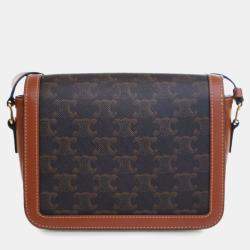 Pre Owned Celine Brown Teen Triomphe Coated Canvas and Calfskin Triomphe Crossbody