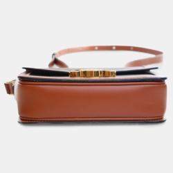 Pre Owned Celine Brown Teen Triomphe Coated Canvas and Calfskin Triomphe Crossbody