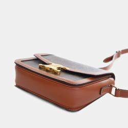 Pre Owned Celine Brown Teen Triomphe Coated Canvas and Calfskin Triomphe Crossbody