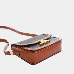 Pre Owned Celine Brown Teen Triomphe Coated Canvas and Calfskin Triomphe Crossbody