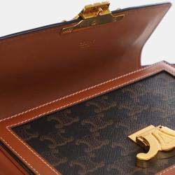 Pre Owned Celine Brown Teen Triomphe Coated Canvas and Calfskin Triomphe Crossbody