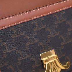Pre Owned Celine Brown Teen Triomphe Coated Canvas and Calfskin Triomphe Crossbody