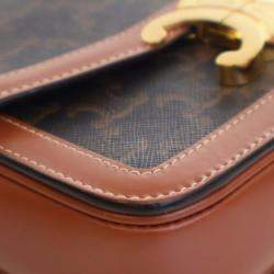 Pre Owned Celine Brown Teen Triomphe Coated Canvas and Calfskin Triomphe Crossbody