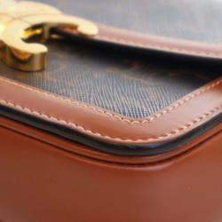 Pre Owned Celine Brown Teen Triomphe Coated Canvas and Calfskin Triomphe Crossbody