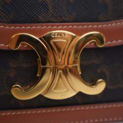 Pre Owned Celine Brown Teen Triomphe Coated Canvas and Calfskin Triomphe Crossbody