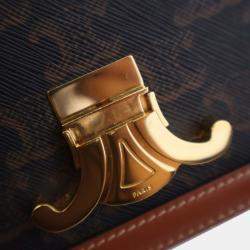 Pre Owned Celine Brown Teen Triomphe Coated Canvas and Calfskin Triomphe Crossbody