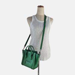 Pre Owned Celine Nano Luggage Green Leather Tote Bag