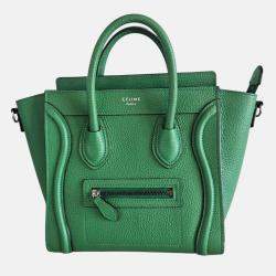 Pre Owned Celine Nano Luggage Green Leather Tote Bag