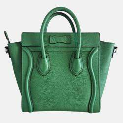Pre Owned Celine Nano Luggage Green Leather Tote Bag