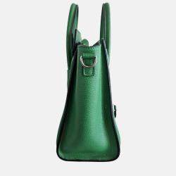 Pre Owned Celine Nano Luggage Green Leather Tote Bag