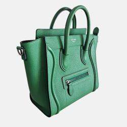 Pre Owned Celine Nano Luggage Green Leather Tote Bag