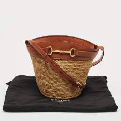 Pre Owned Celine Brown/Cream Raffia and Leather Crecy Bucket Bag