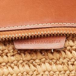Pre Owned Celine Brown/Cream Raffia and Leather Crecy Bucket Bag