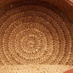 Pre Owned Celine Brown/Cream Raffia and Leather Crecy Bucket Bag