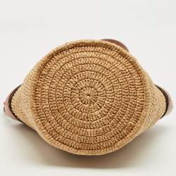 Pre Owned Celine Brown/Cream Raffia and Leather Crecy Bucket Bag