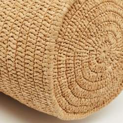 Pre Owned Celine Brown/Cream Raffia and Leather Crecy Bucket Bag