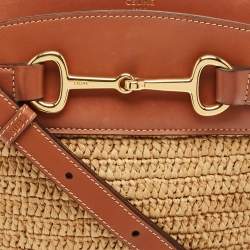 Pre Owned Celine Brown/Cream Raffia and Leather Crecy Bucket Bag