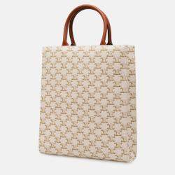 Pre Owned Celine Cream Small Triomphe Coated Canvas Vertical Cabas Satchel