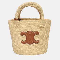 Pre Owned Celine Triomphe Raffia Panier Bucket Bag