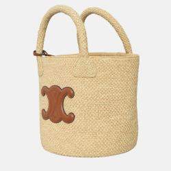 Pre Owned Celine Triomphe Raffia Panier Bucket Bag