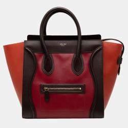 Pre Owned Celine Red Mini Tricolor Leather Luggage Tote