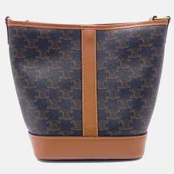 Pre Owned Celine Black Brown Leather and PVC Triumph Bucket Bag Small